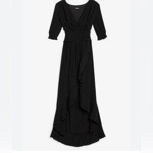 NWT EXPRESS Smocked Waist MIDI Dress in Black MEDIUM